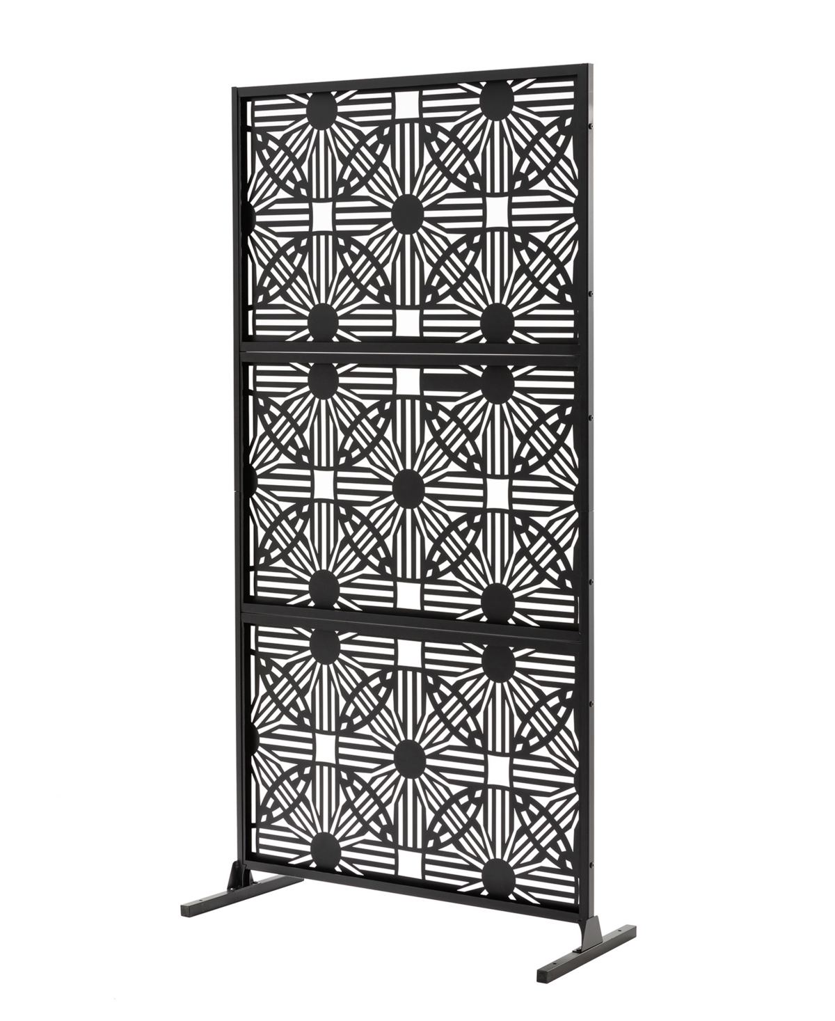 GlitzhomeGalvanized Floral Privacy Panel Room Divider with Riser Feet - Black
