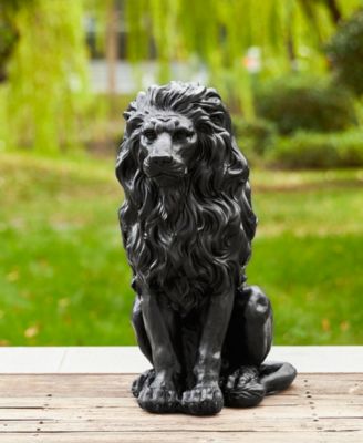 Set of 2 Black Sitting Lion Garden Statue