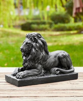 Set of 2 Black Lying Lion Garden Statue