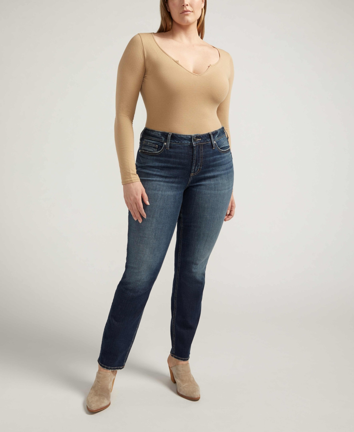 Shop Silver Jeans Co. Plus Size Suki Mid Rise Straight Luxe Stretch Jeans In Indigo