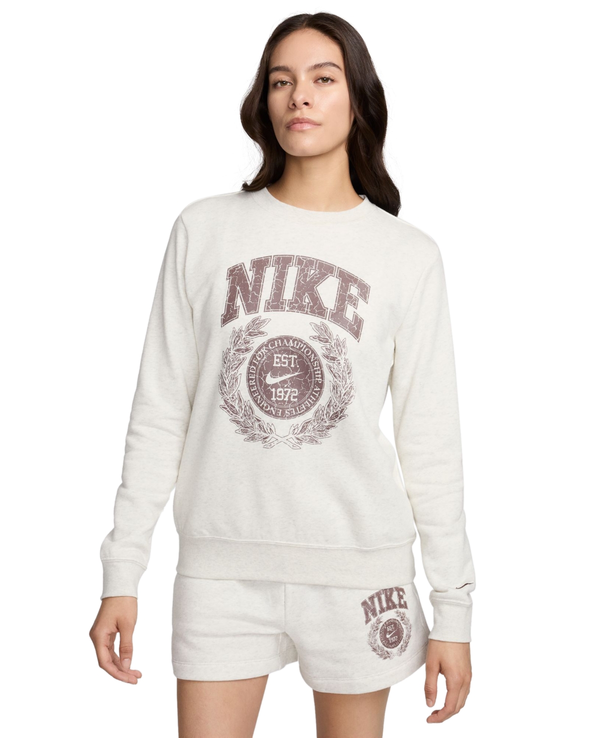 Shop Nike Women's Sportswear Club Crewneck Fleece Sweatshirt In Oatmeal Heather