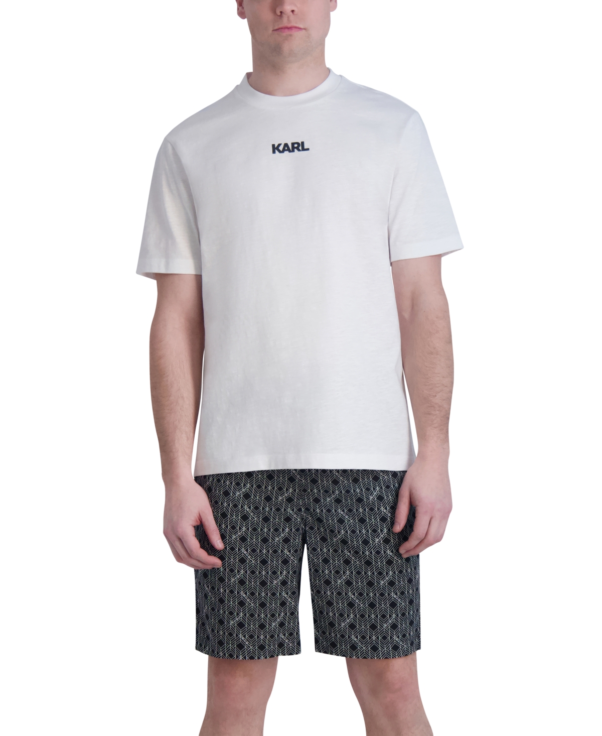 Karl Lagerfeld Paris Men's Woven Geometric Shorts, Created for Macy's -wht