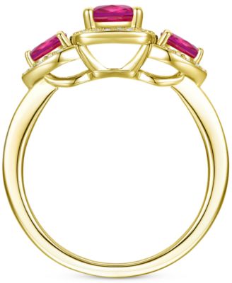 Amethyst (1-1/20 ct. t.w.) & Lab-Grown White Sapphire (1/6 ct. t.w.) Three Stone Halo Ring in 14k Gold-Plated Sterling Silver (Also in Additional Gemstones)