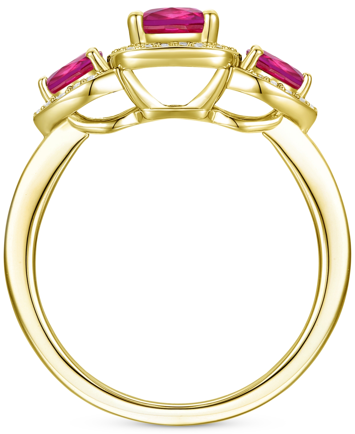 Amethyst (1-1/20 ct. t.w.) & Lab-Grown White Sapphire (1/6 ct. t.w.) Three Stone Halo Ring in 14k Gold-Plated Sterling Silver (Also in Additional Gems