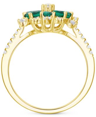 Lab-Grown Emerald (7/8 ct. t.w.) & Lab-Grown White Sapphire (1/8 ct. t.w.) Flower Ring in 14k Gold-Plated Sterling Silver (Also in Additional Gemstones)