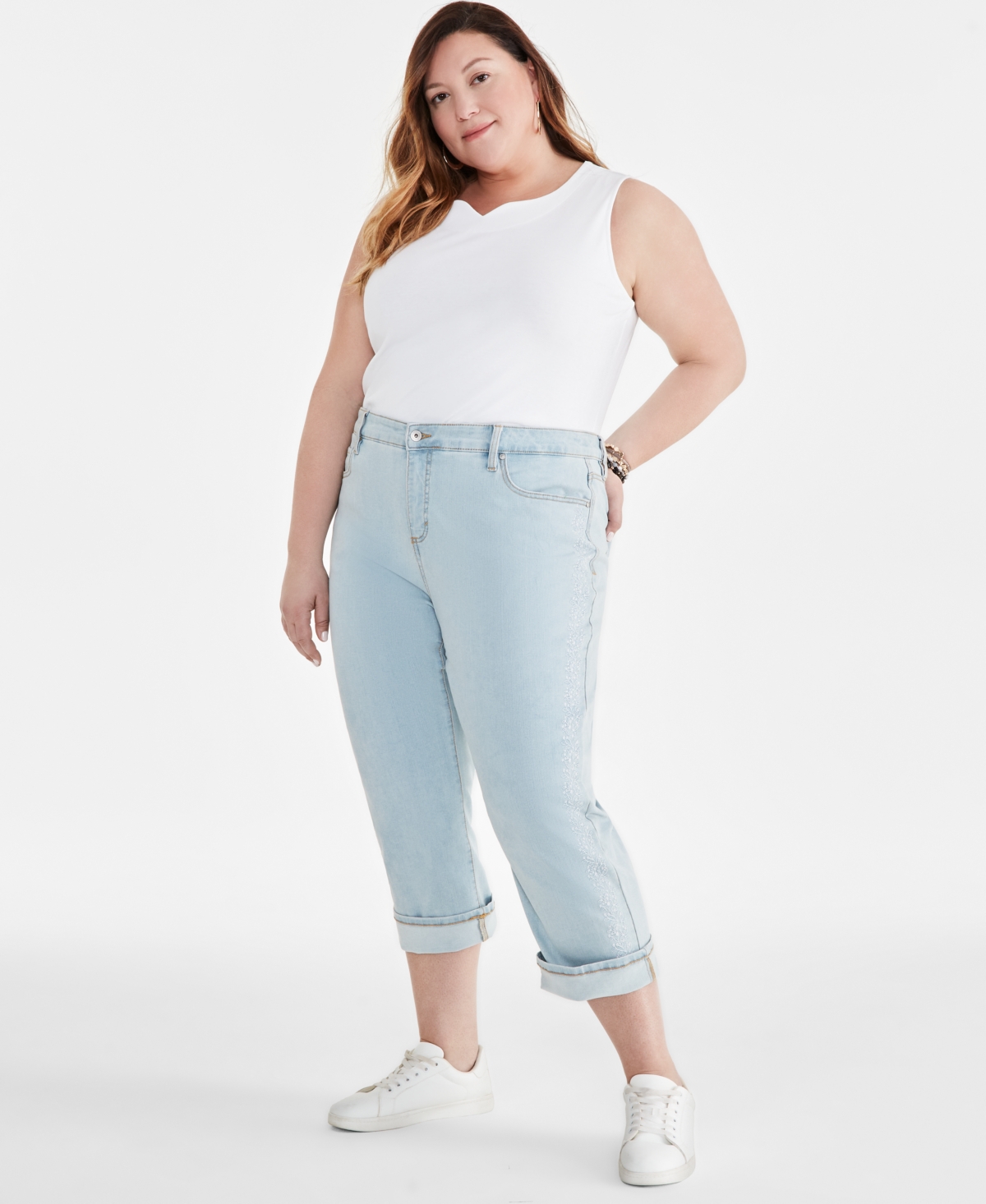 Plus Size Embroidered Curvy Capris, Created for Macy's - Side Seam