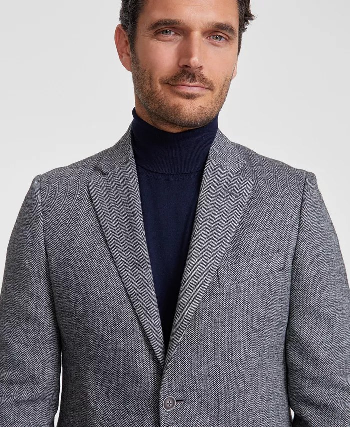 Men's Modern-Fit Solid Herringbone Tweed Sport Coat