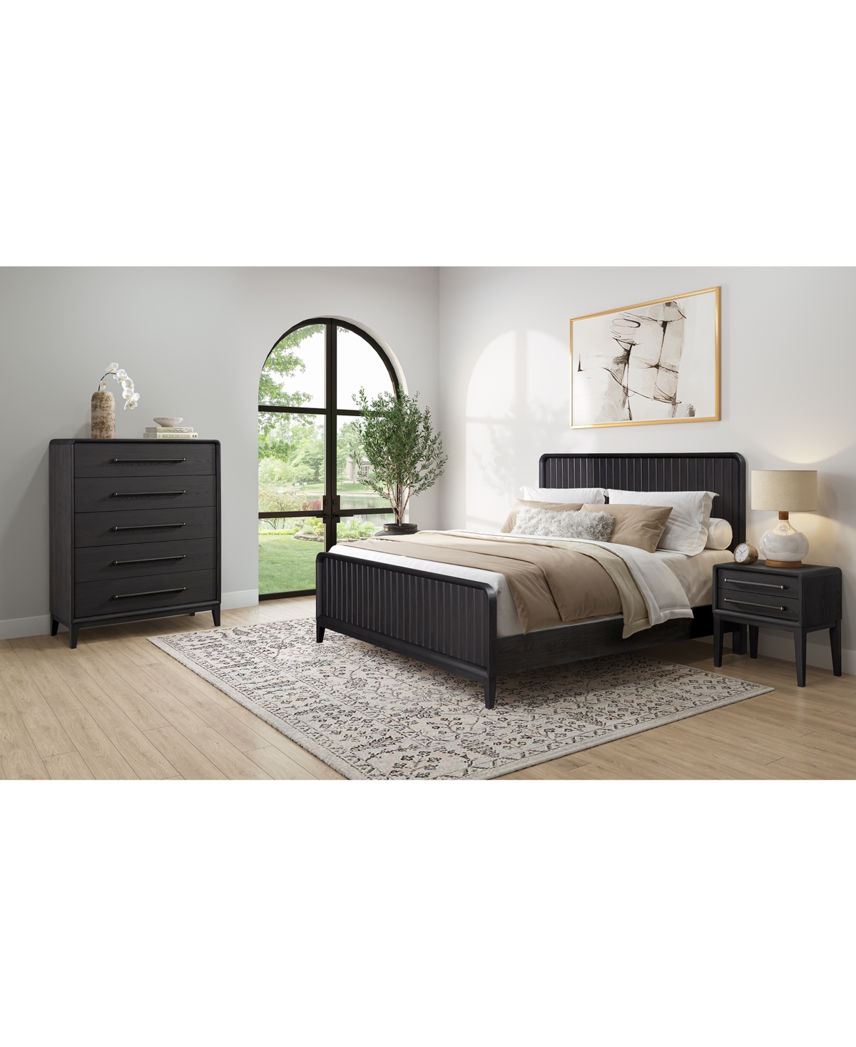 Shop Macy's Assemblage 3pc Bedroom Set (king Bed, Chest, & Nightstand) In Black