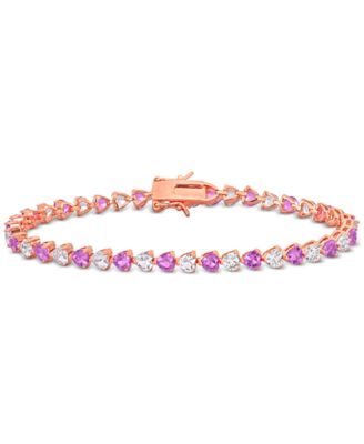 Macy's - Lab-Grown Pink Sapphire (6 ct. t.w.) & Lab-Grown White Sapphire (6 ct. t.w.) Heart Shape Tennis Bracelet in Rose-Plated Sterling Silver