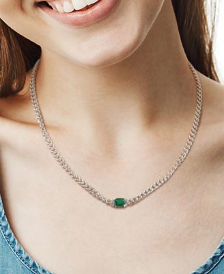 Lab-Grown Emerald Curb Link Collar Necklace (7/8 ct. t.w.) in Sterling Silver