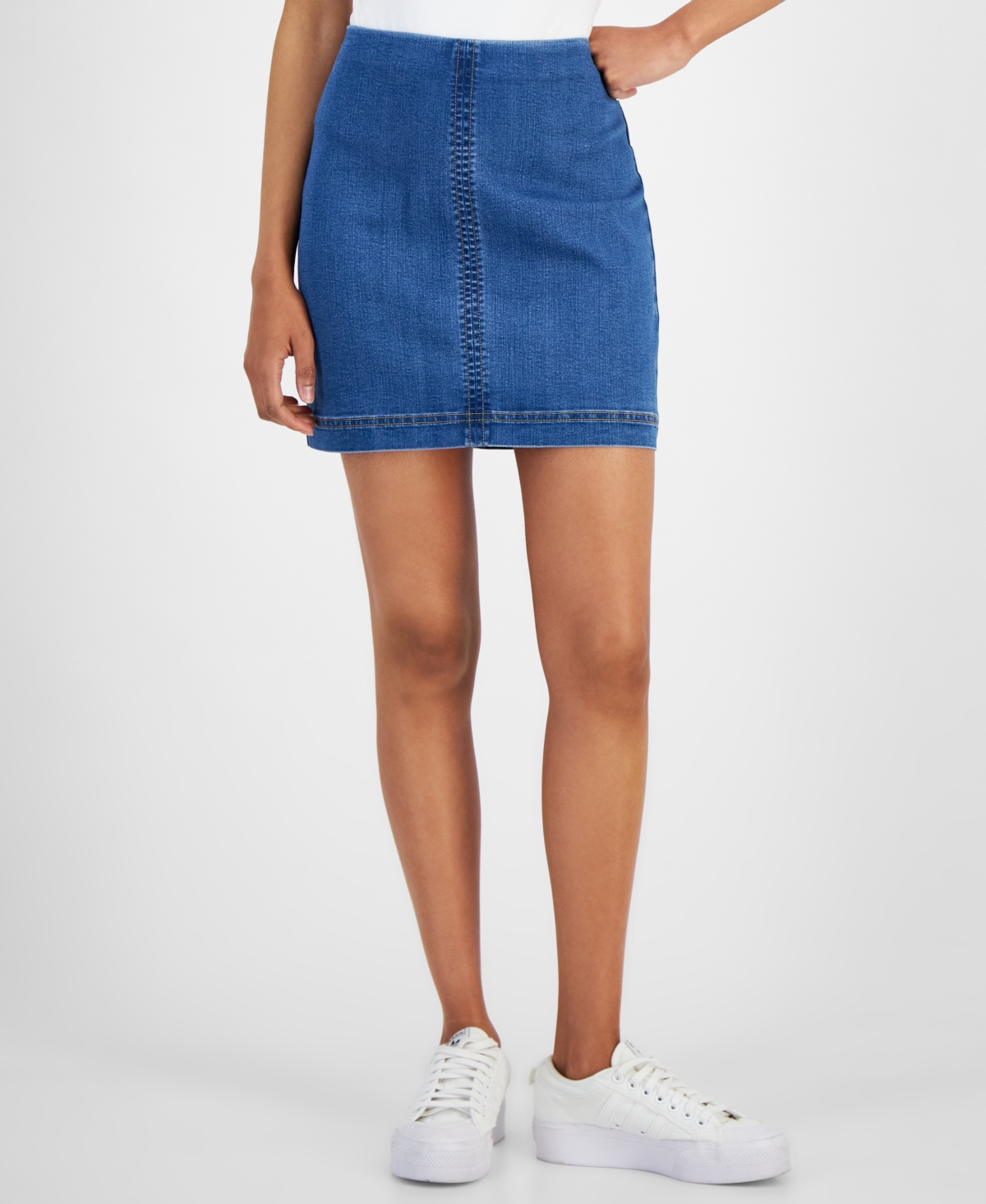Juniors' High-Rise Zip-Back Mini Denim Skirt - Sicily Wash