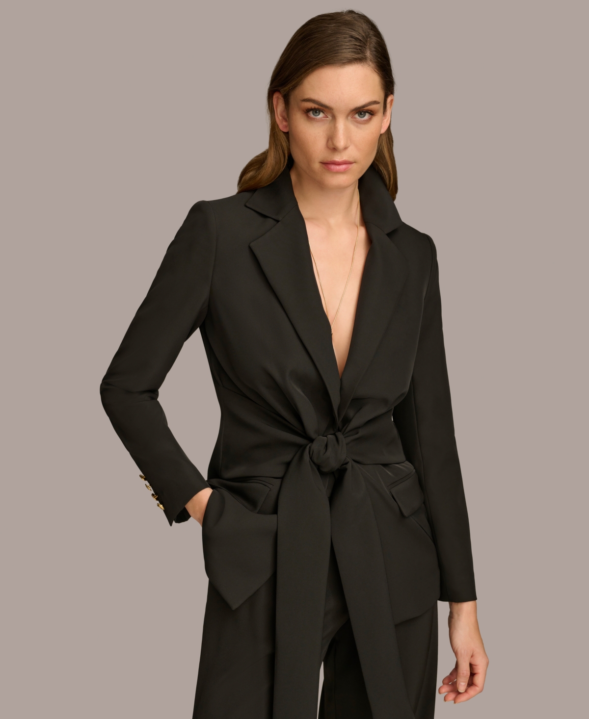 Women's Tie-Front Blazer - Black