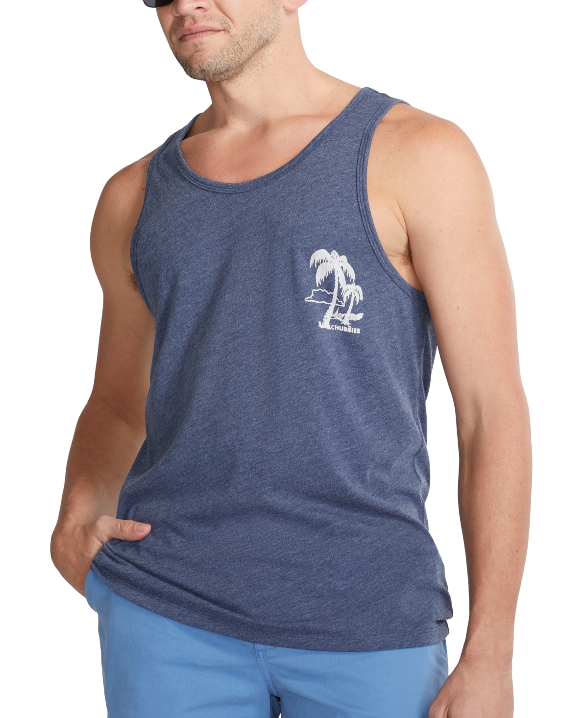 Men's The Relaxer Palm Tree Logo Graphic Tank - Navy
