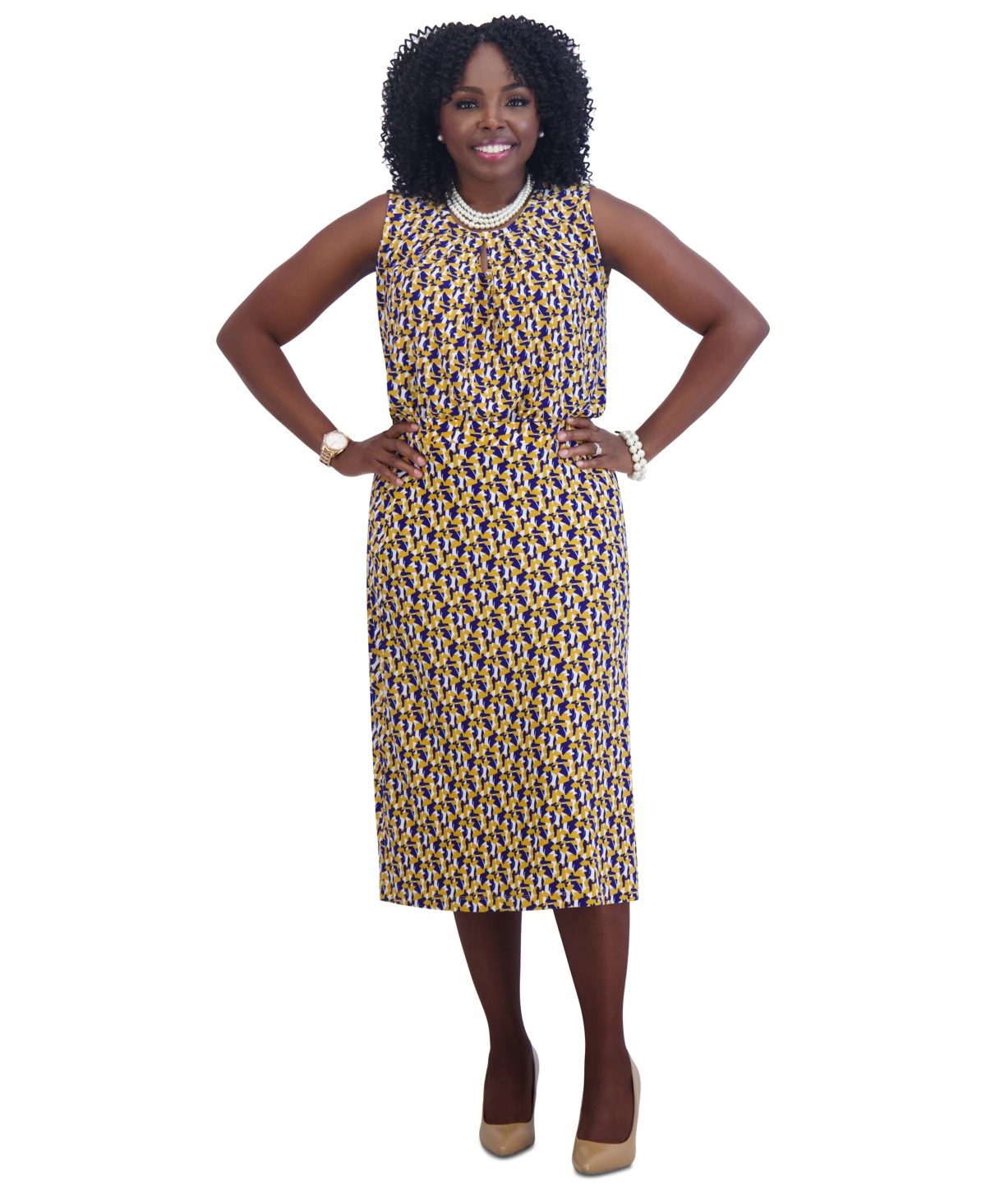 Kasper Women's Printed Sleeveless Keyhole Top