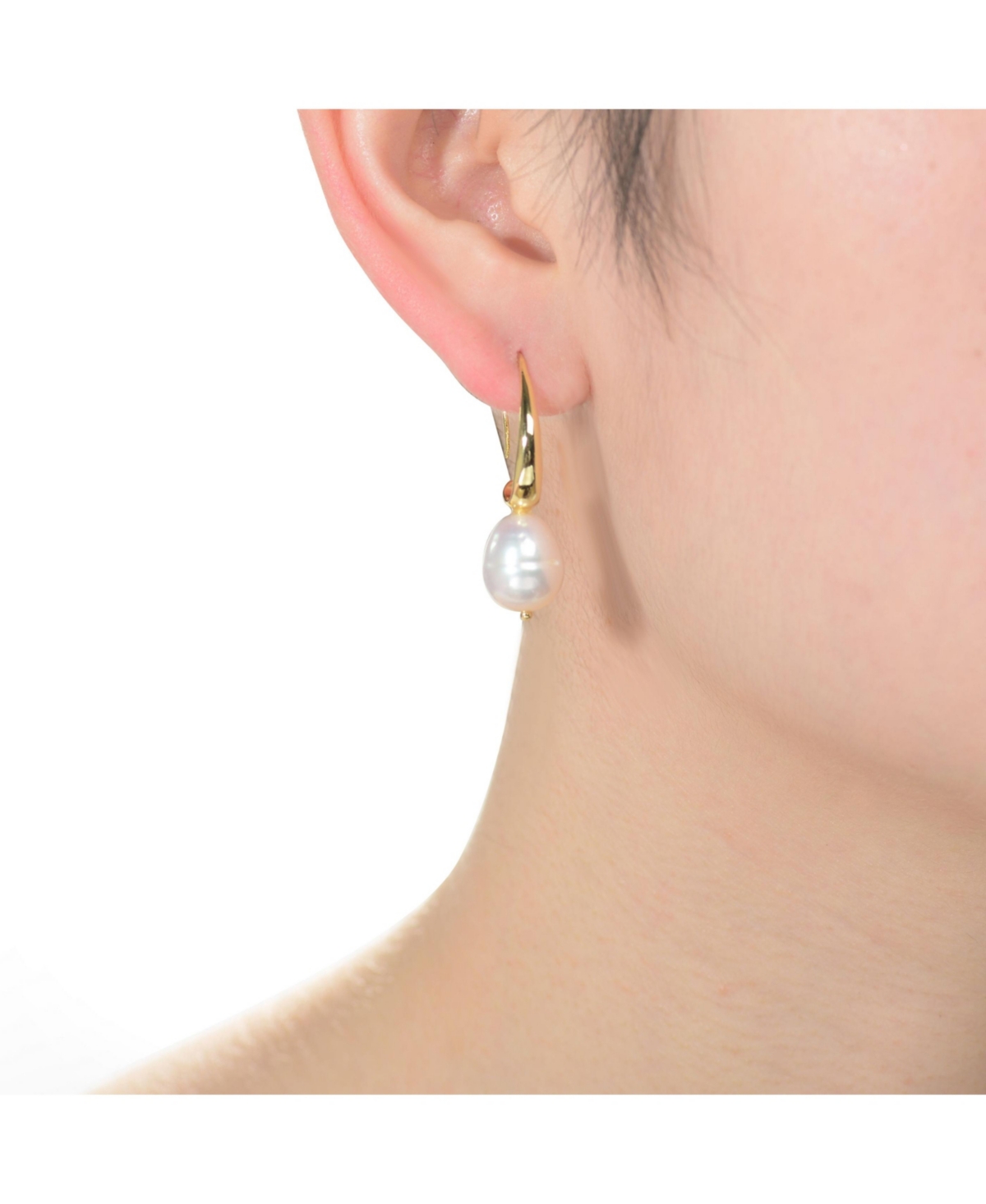 Genevive Classy Sterling Silver with 14KPlating and Genuine Freshwater Pearl Dangling Earrings - Gold