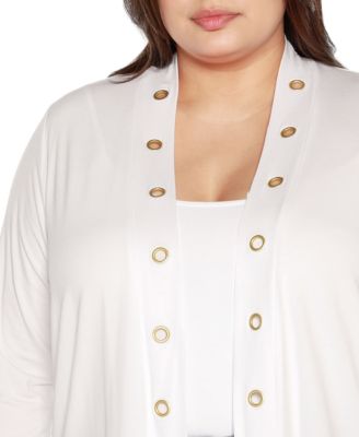 Plus Size Grommet Detail Cropped Knit Cardigan Sweater
