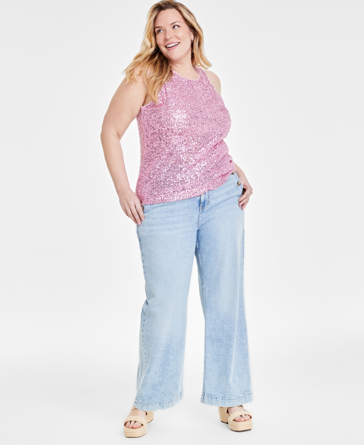 Shop Macy's On 34th Trendy Plus Size Sequined Tank Top, Created For  In Pink Lilac