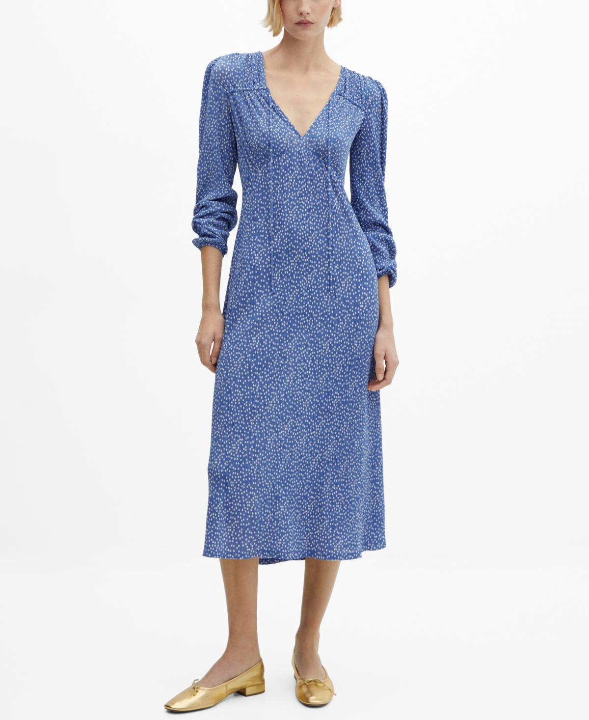 Shop Mango Women's Printed Bow Dress In Medium Blu