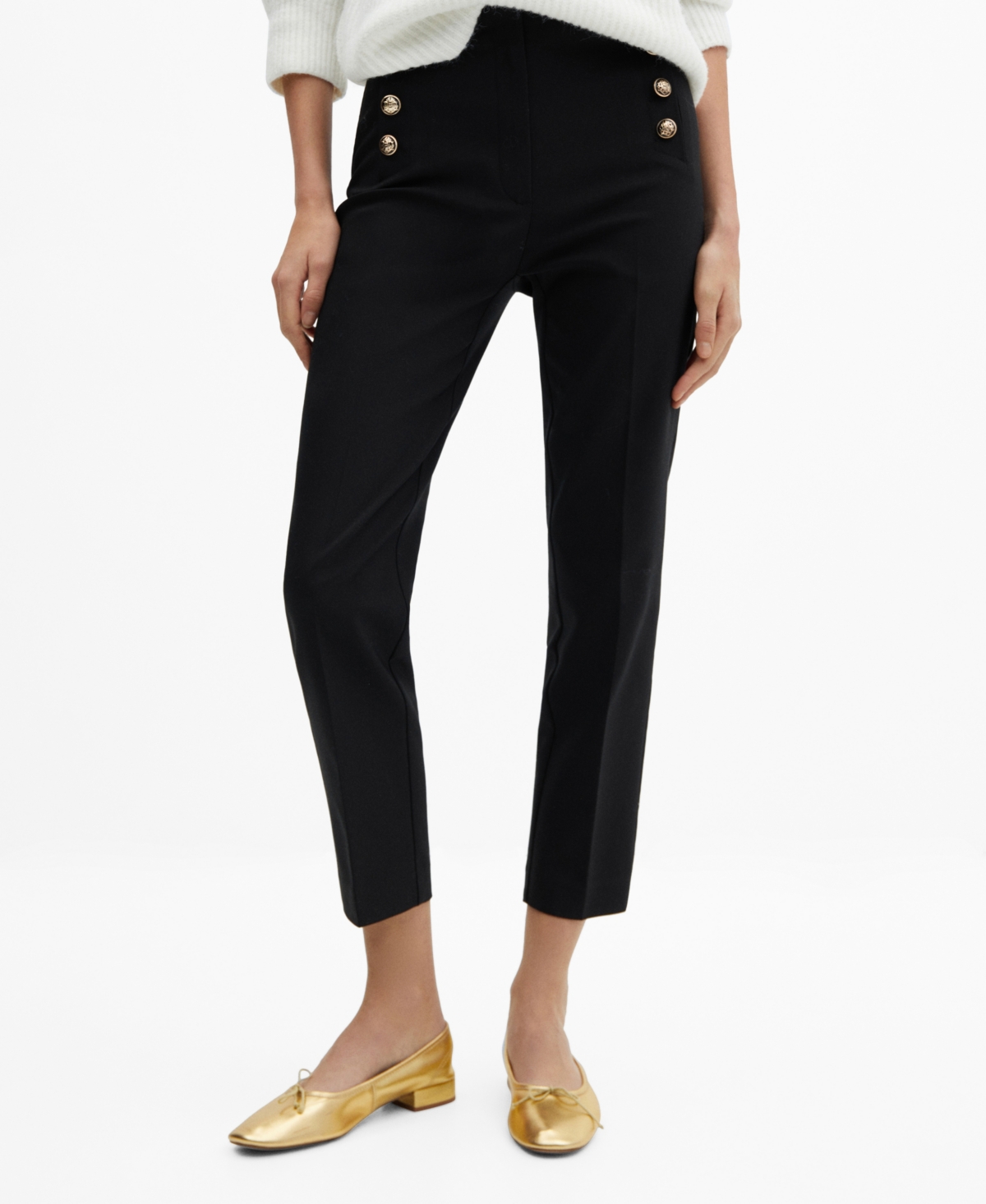 Shop Mango Women's Cropped Button Pants In Black