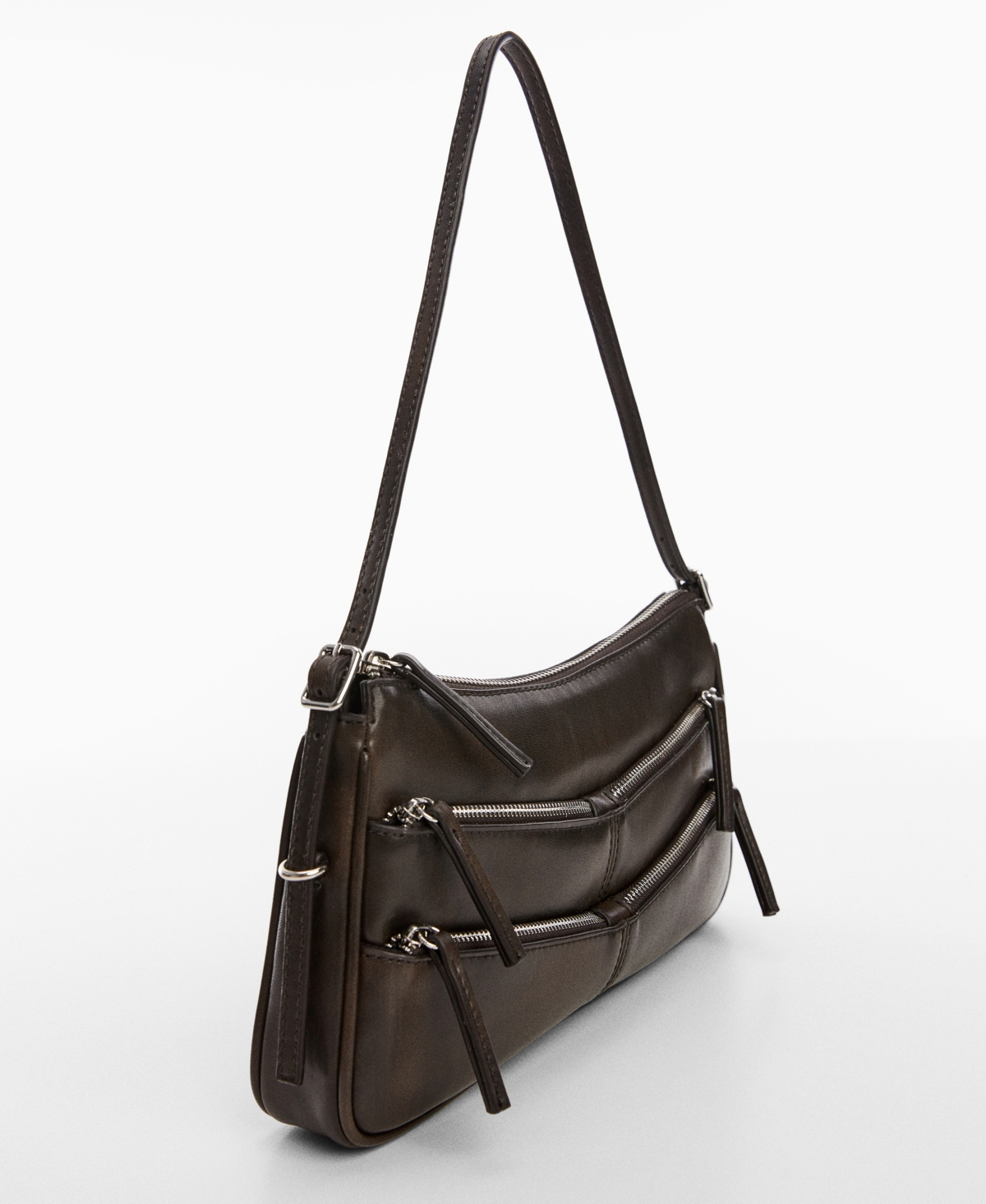 Mango Women's Zip-detail Shoulder Bag In Charcoal
