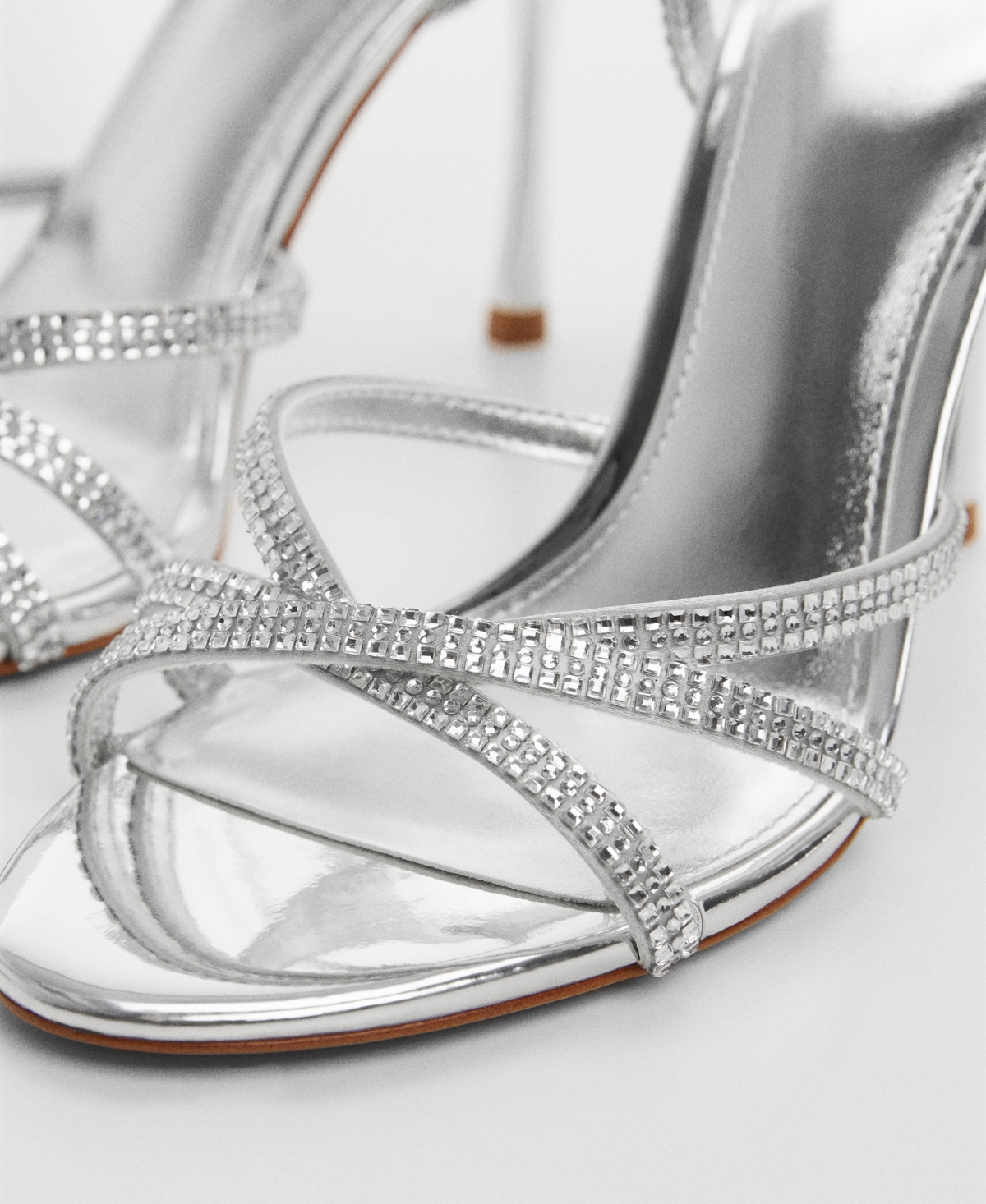 Shop Mango Women's Strap Rhinestone Sandals In Silver