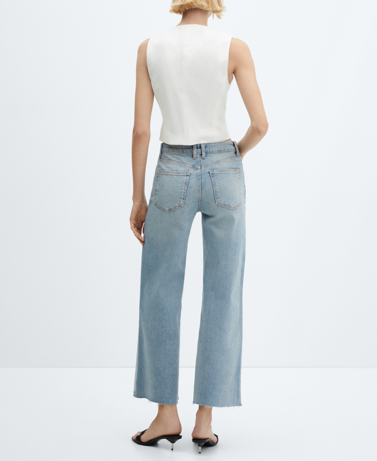 Mango Sharon Raw Hem Wide Leg Ankle Jeans In Open Blue