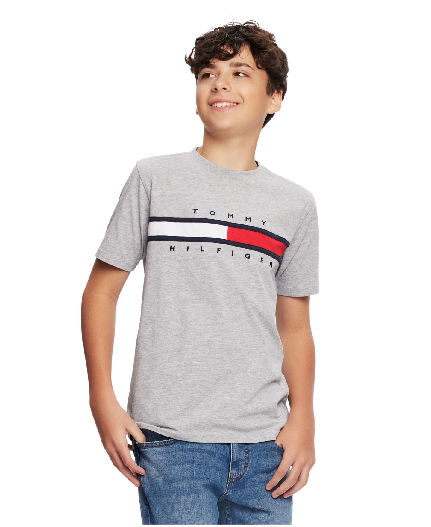 Футболка Tommy Hilfiger Tommy New Signature T-Shirt для мальчиков, цвет: Серый меланжевый — фото 2