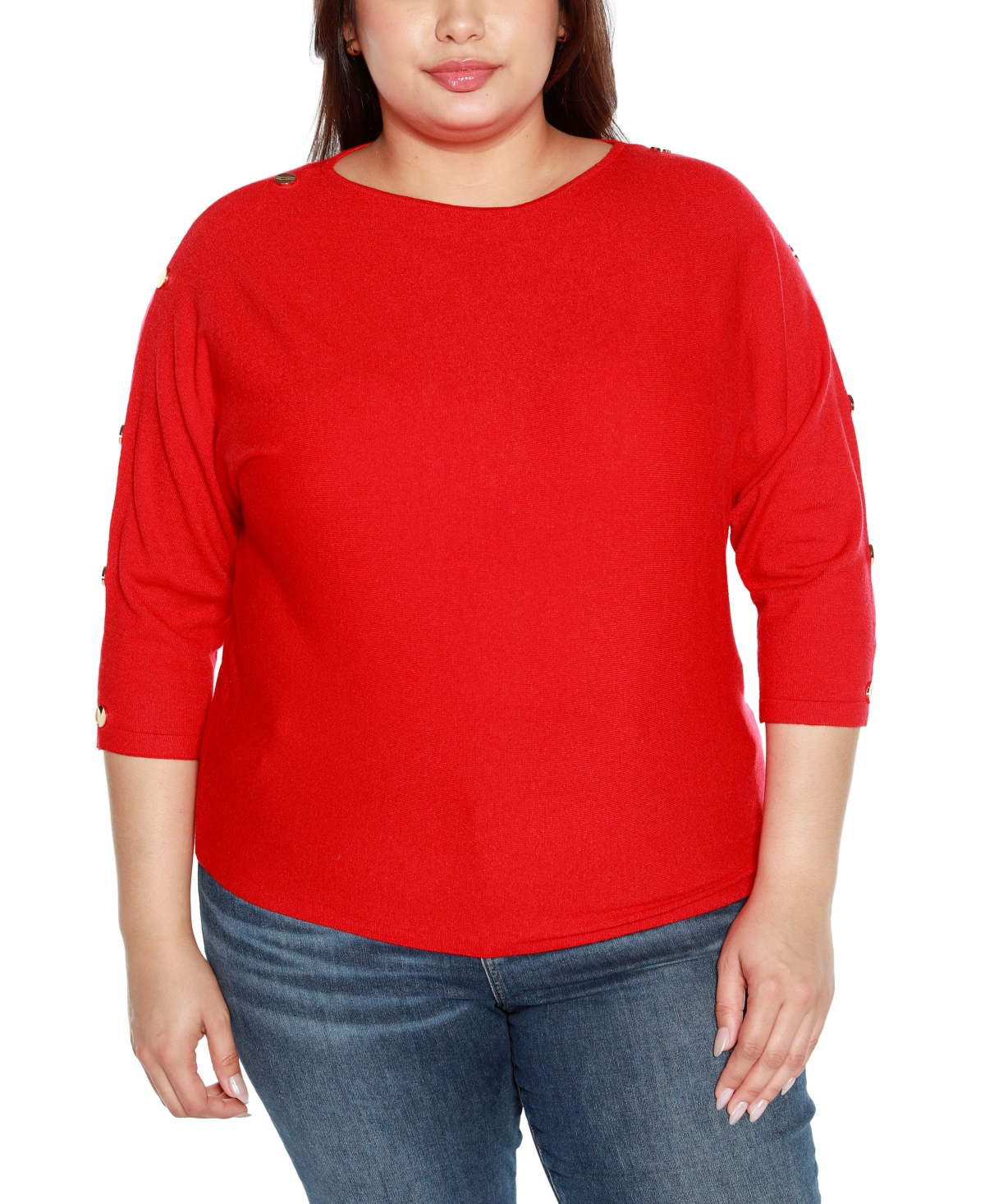 Belldini Plus Size Rivet-trim Dolman-sleeve Sweater In Red