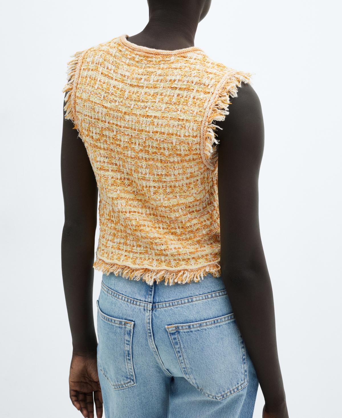 Mango Women's Frayed Detail Tweed Top