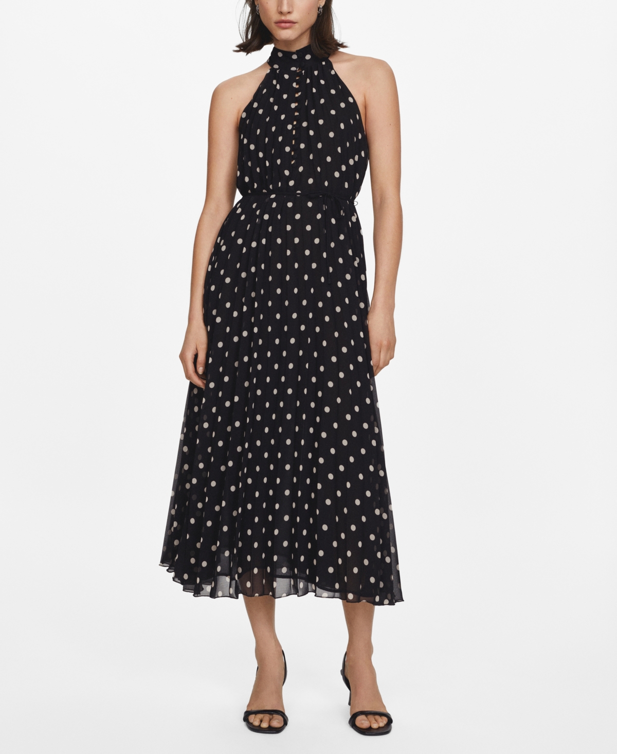 Shop Mango Women's Polka-dot Pleated Dress In Black