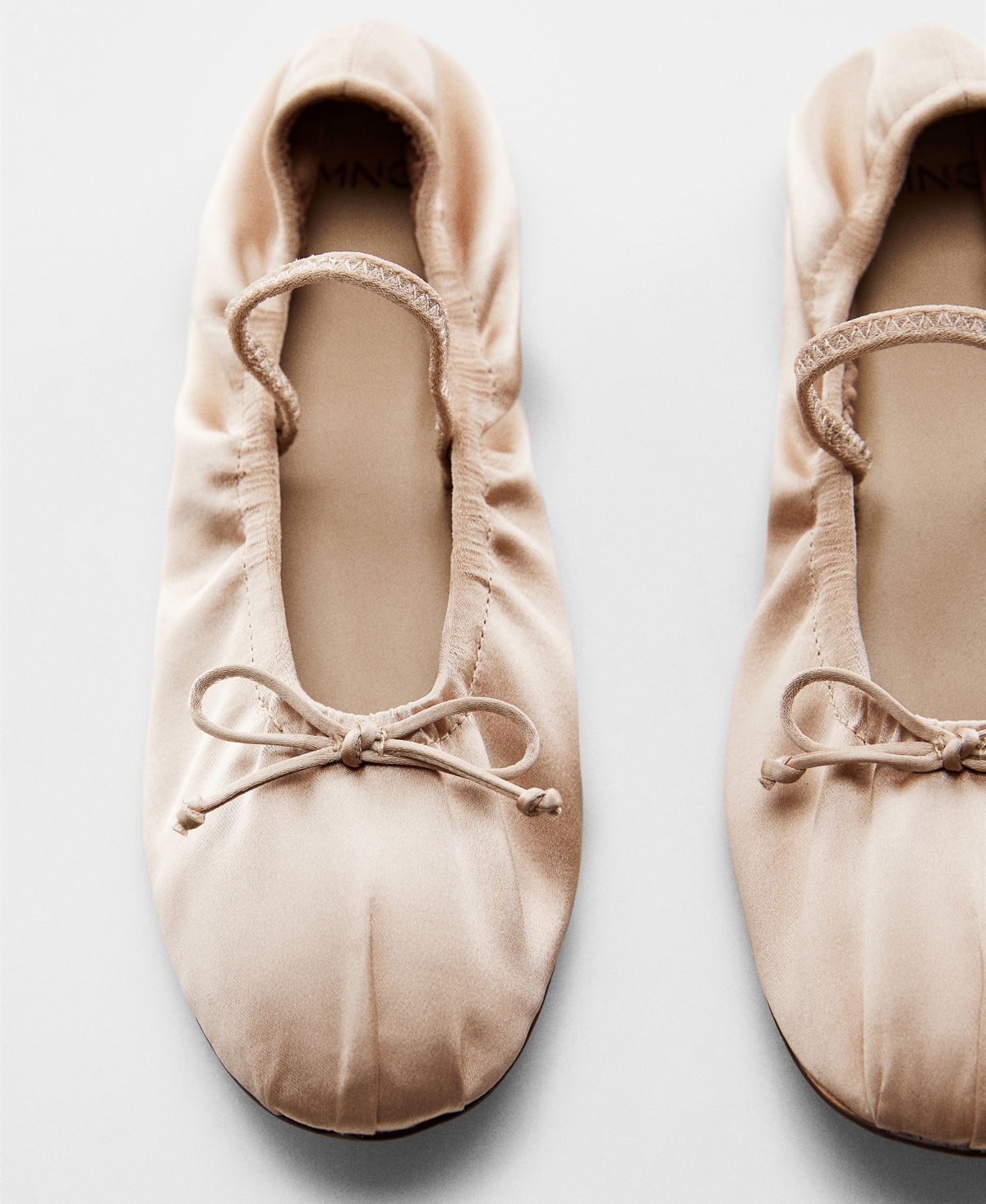 Mango Elastic Satin Ballerinas Beige In Light Beig
