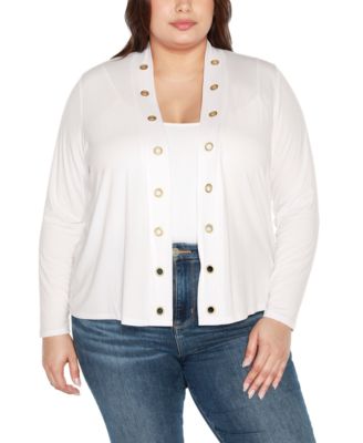 Plus Size Grommet Detail Cropped Knit Cardigan Sweater