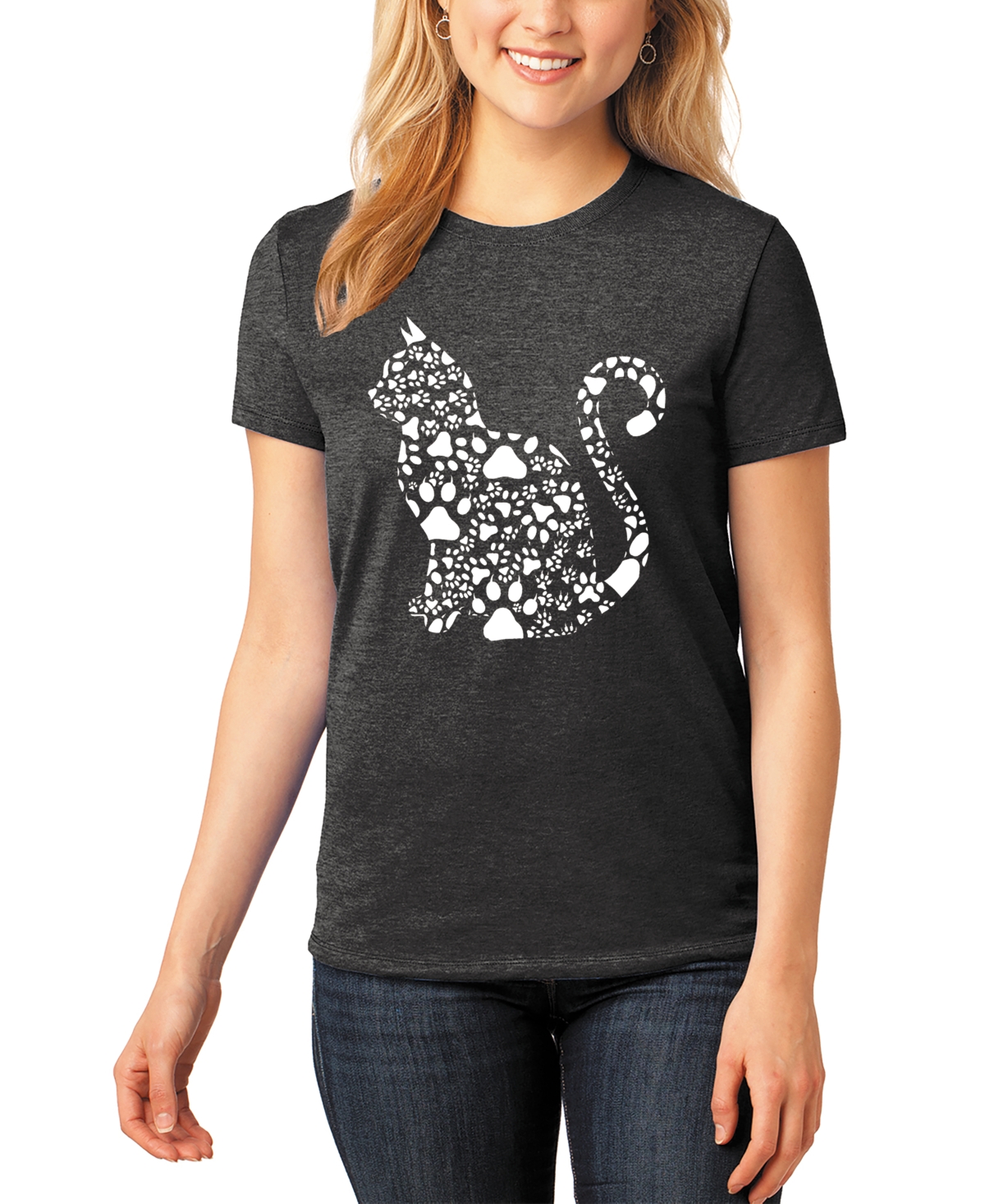 Shop La Pop Art Women's Premium Blend Word Art Cat Paws T-shirt In Black