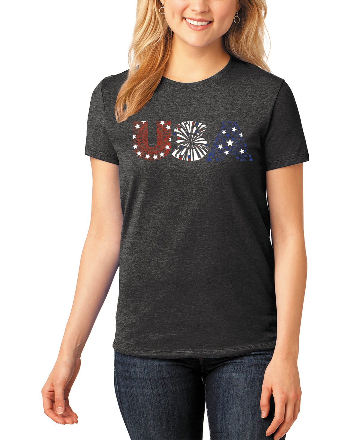 Women's Premium Blend Word Art Usa Fireworks T-Shirt - Red