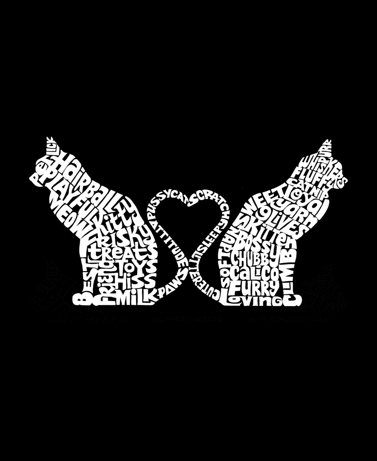 Shop La Pop Art Women's Word Art Cat Tail Heart V-neck T-shirt In Black