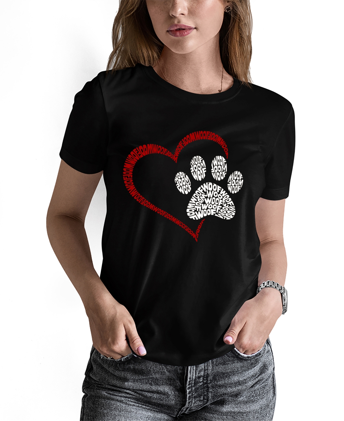 Shop La Pop Art Women's Word Art Paw Heart T-shirt In Black