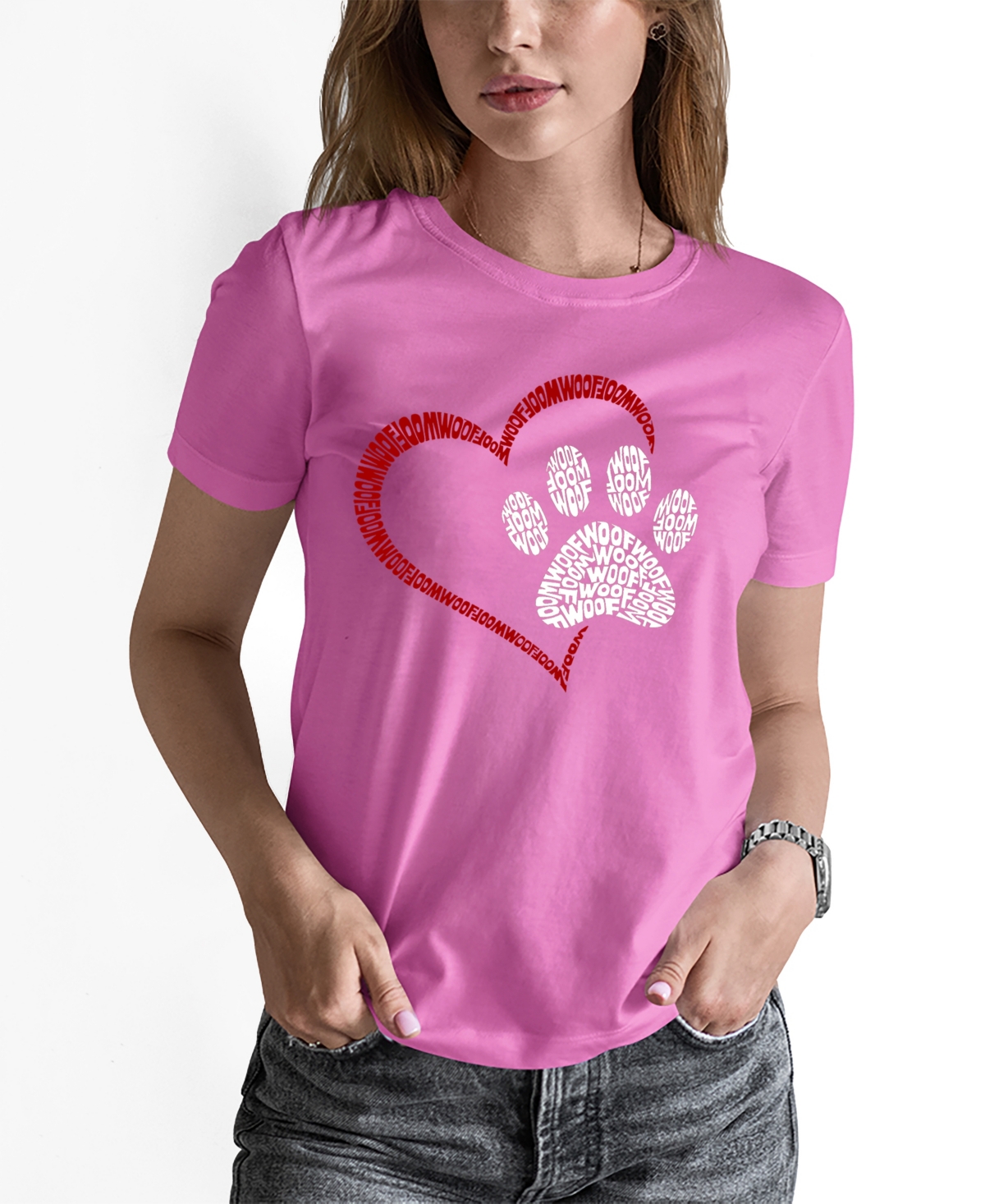 LA POP ART WOMEN'S WORD ART PAW HEART T-SHIRT 