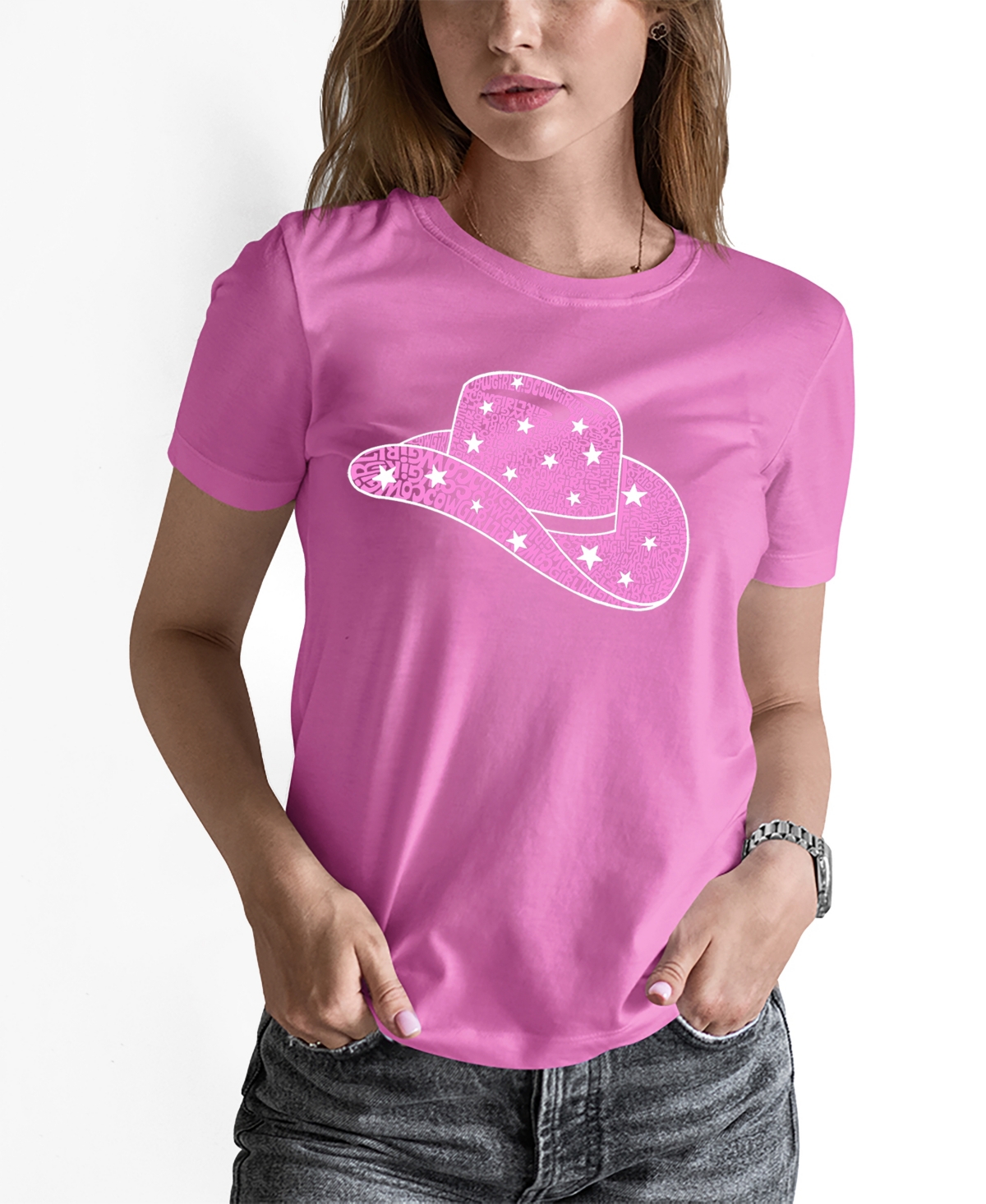 Shop La Pop Art Women's Word Art Cowgirl Hat T-shirt In Pink