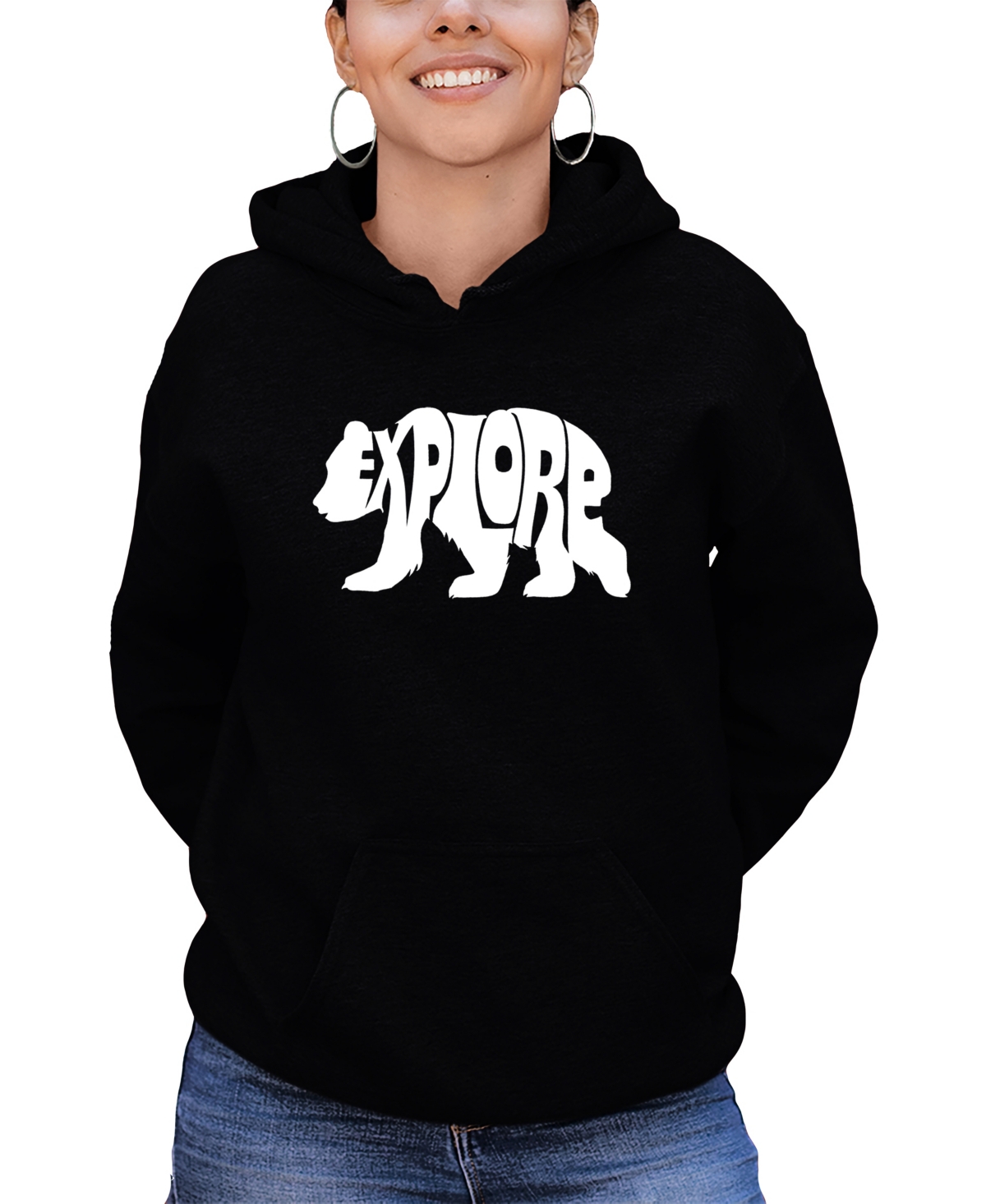 Shop La Pop Art Women's Word Art Explore Hooded Sweatshirt In Black