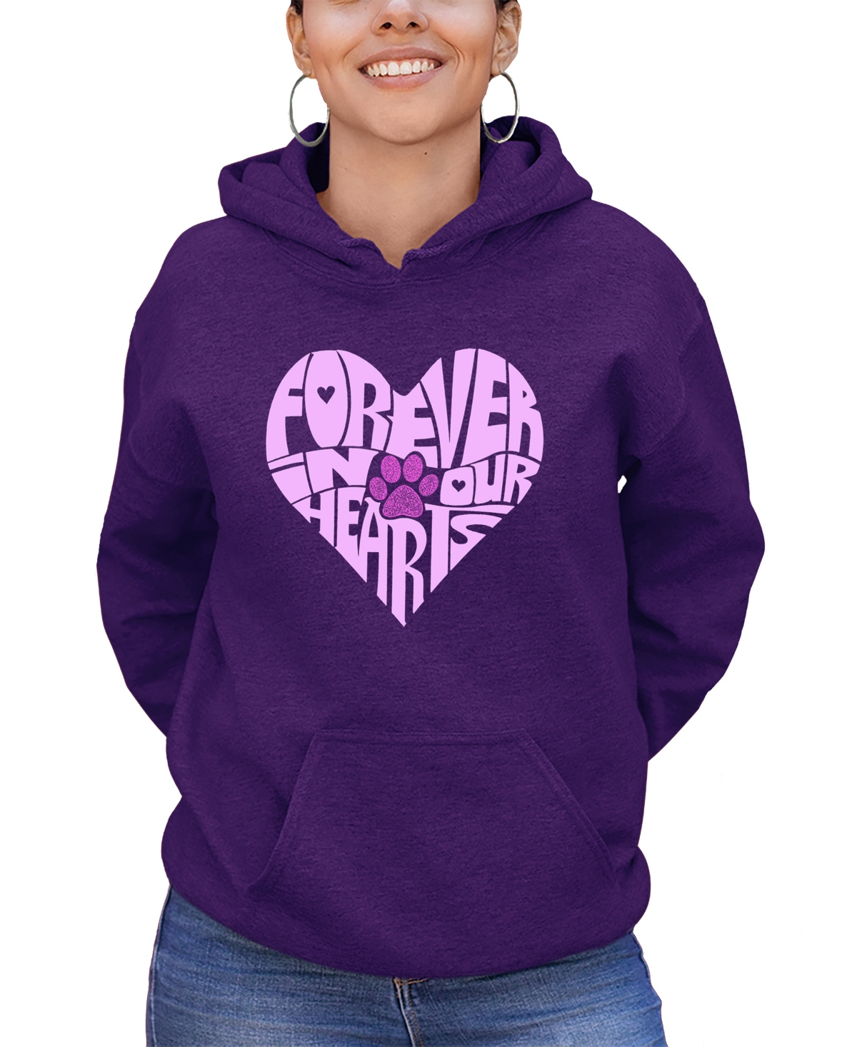 Shop La Pop Art Women's Word Art Forever In Our Hearts Hooded Sweatshirt In Black