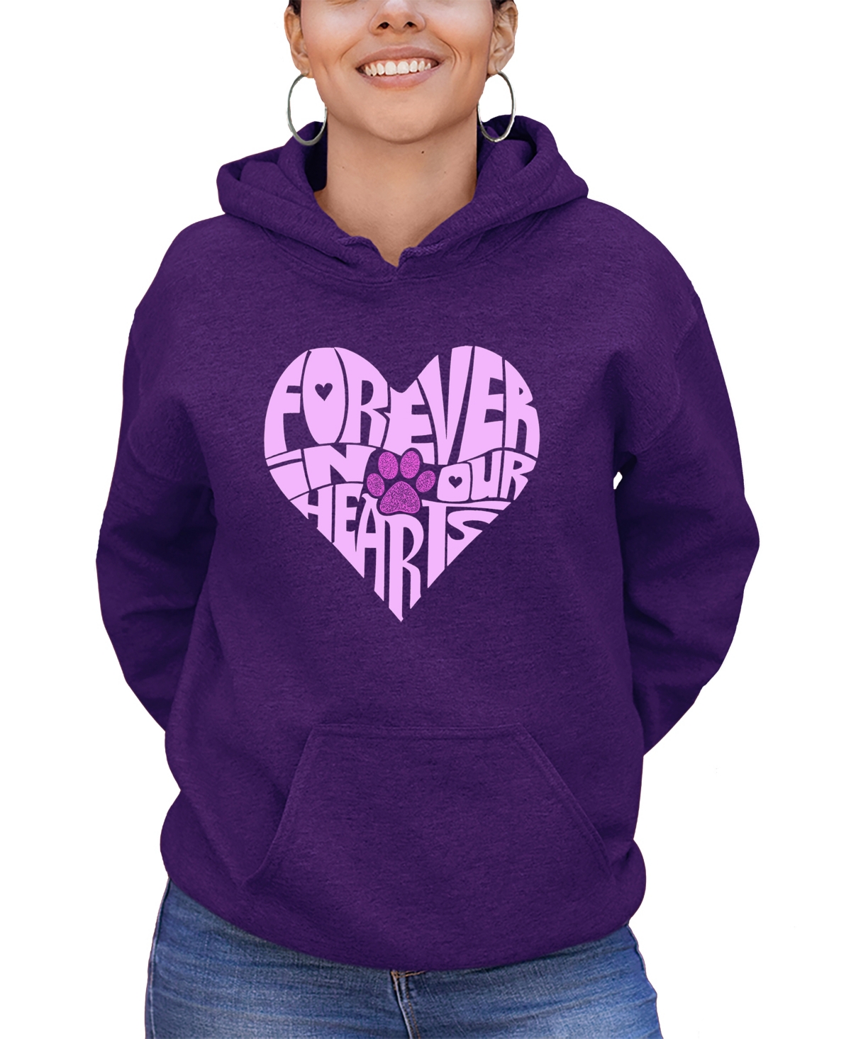 LA POP ART WOMEN'S WORD ART FOREVER IN OUR HEARTS HOODED SWEATSHIRT 
