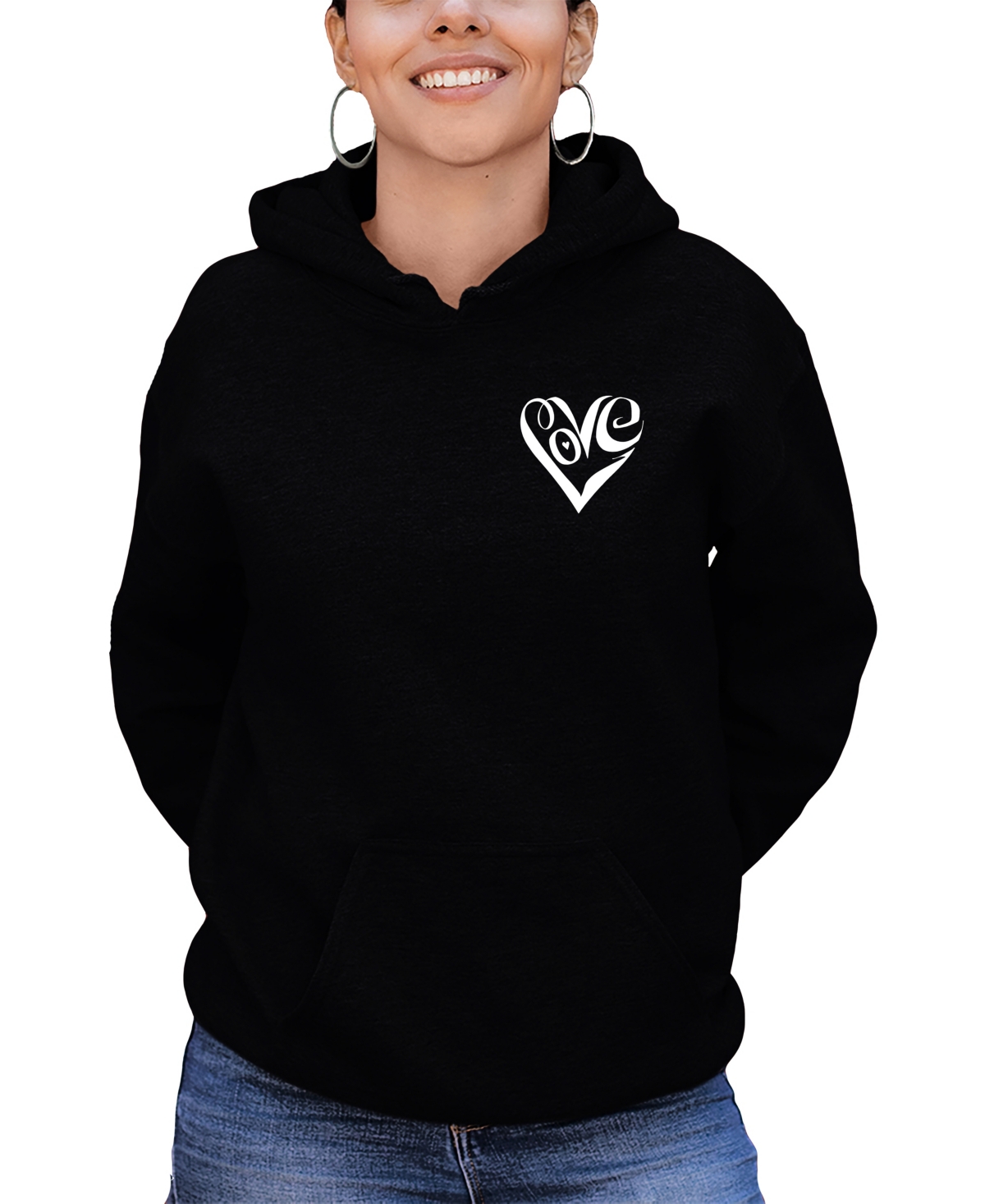 Shop La Pop Art Women's Word Art Script Heart Hooded Sweatshirt In Black