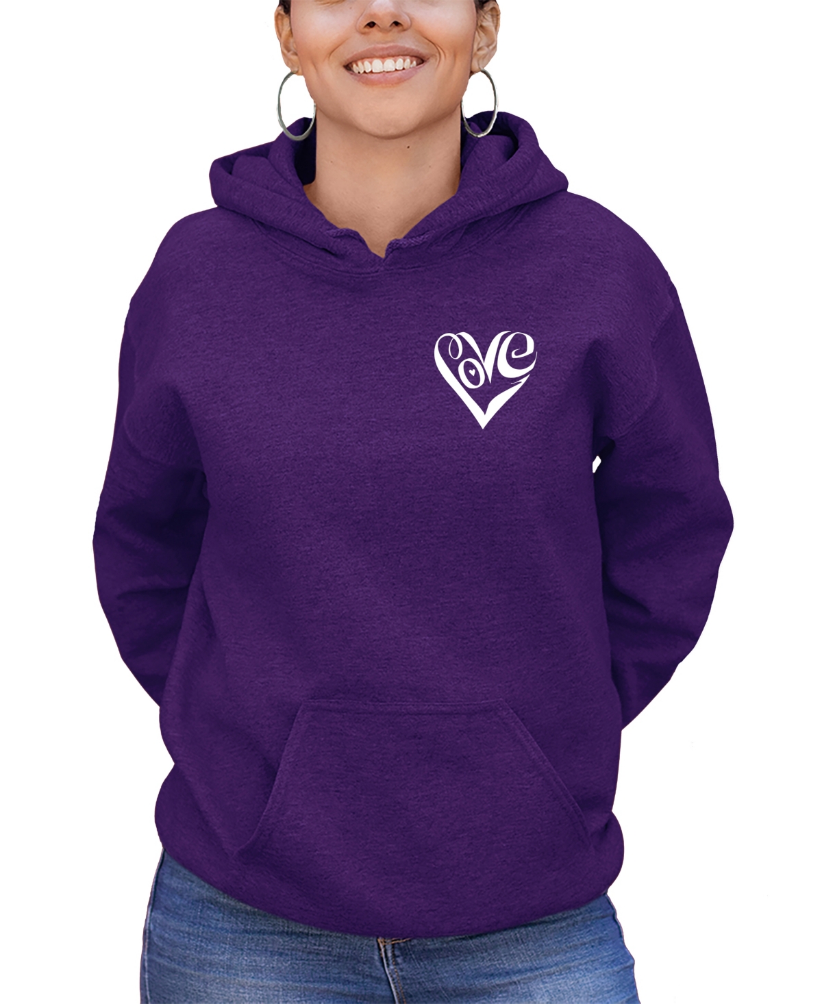 LA POP ART WOMEN'S WORD ART SCRIPT HEART HOODED SWEATSHIRT 