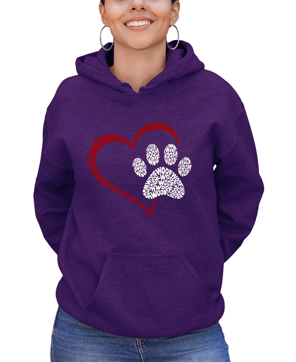 LA POP ART WOMEN'S WORD ART PAW HEART HOODED SWEATSHIRT 