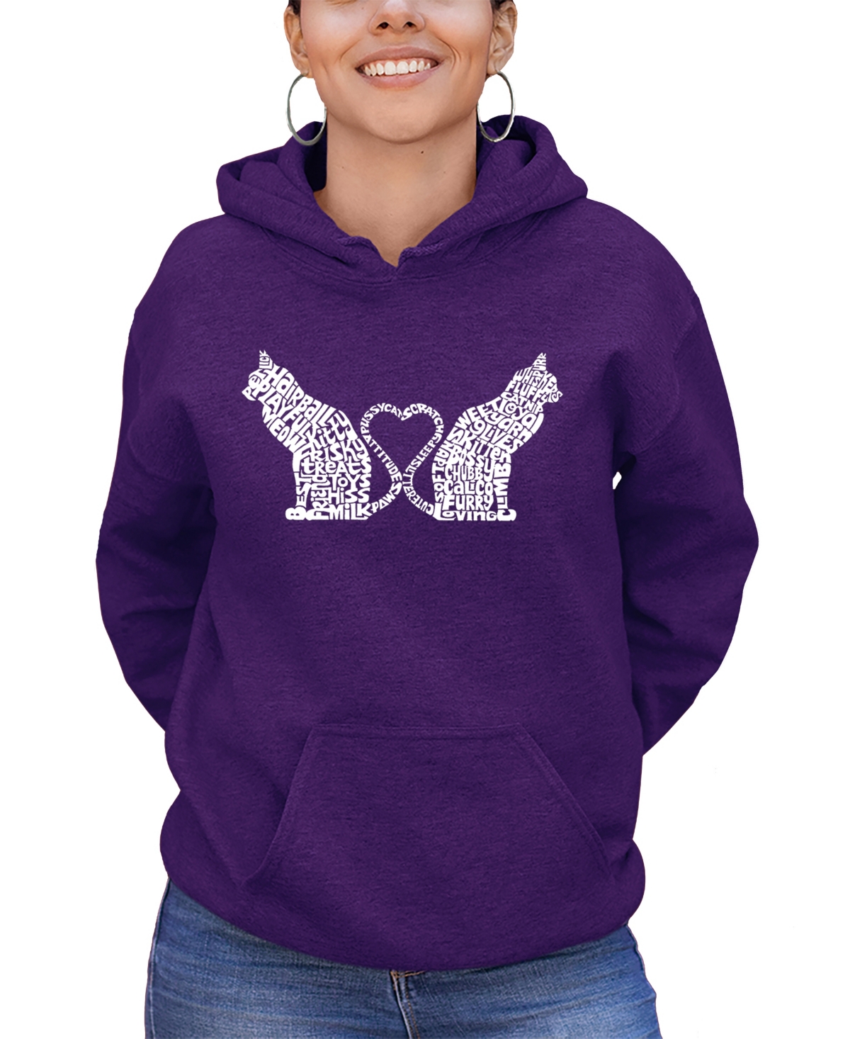 LA POP ART WOMEN'S WORD ART CAT TAIL HEART HOODED SWEATSHIRT 