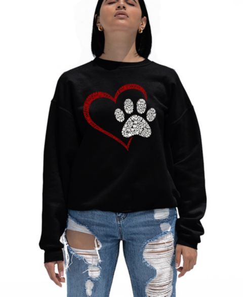 Женская толстовка LA Pop Art Word Art Paw Heart Crewneck, цвет: Чёрный