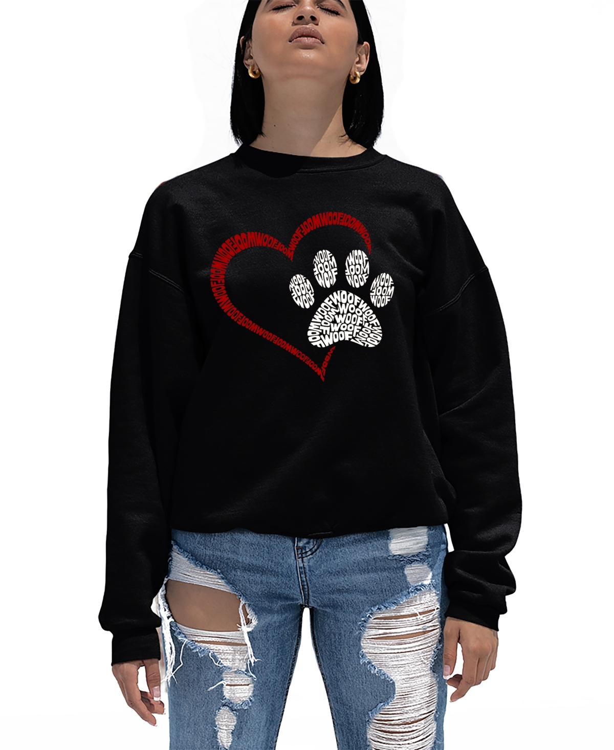 Shop La Pop Art Women's Word Art Paw Heart Crewneck Sweatshirt In Black