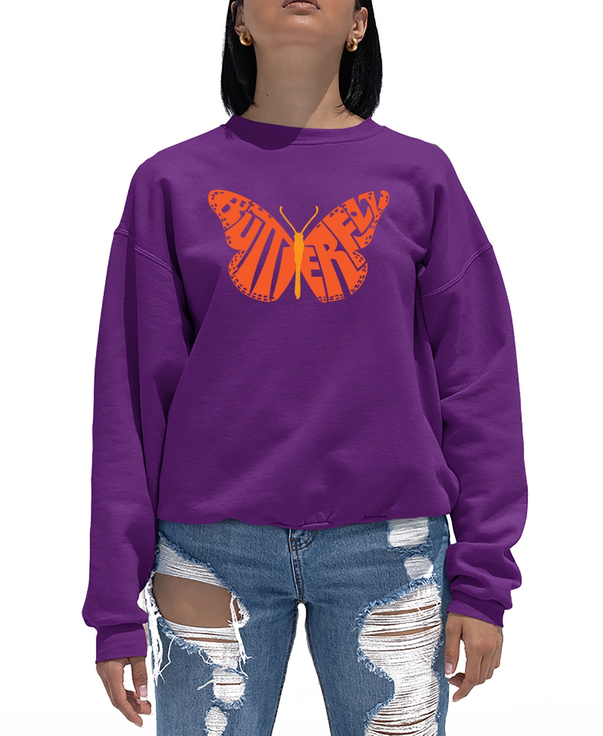 Shop La Pop Art Women's Word Art Butterfly Crewneck Sweatshirt In Black