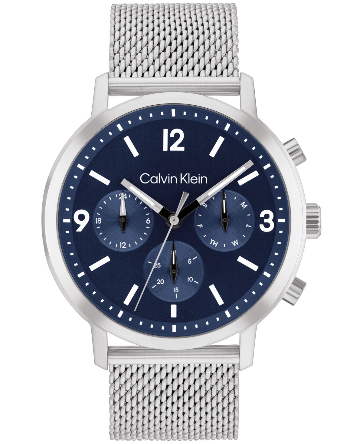 Shop Calvin Klein Men's Gauge Silver Stainless Steel Mesh Watch 44mm In Blue