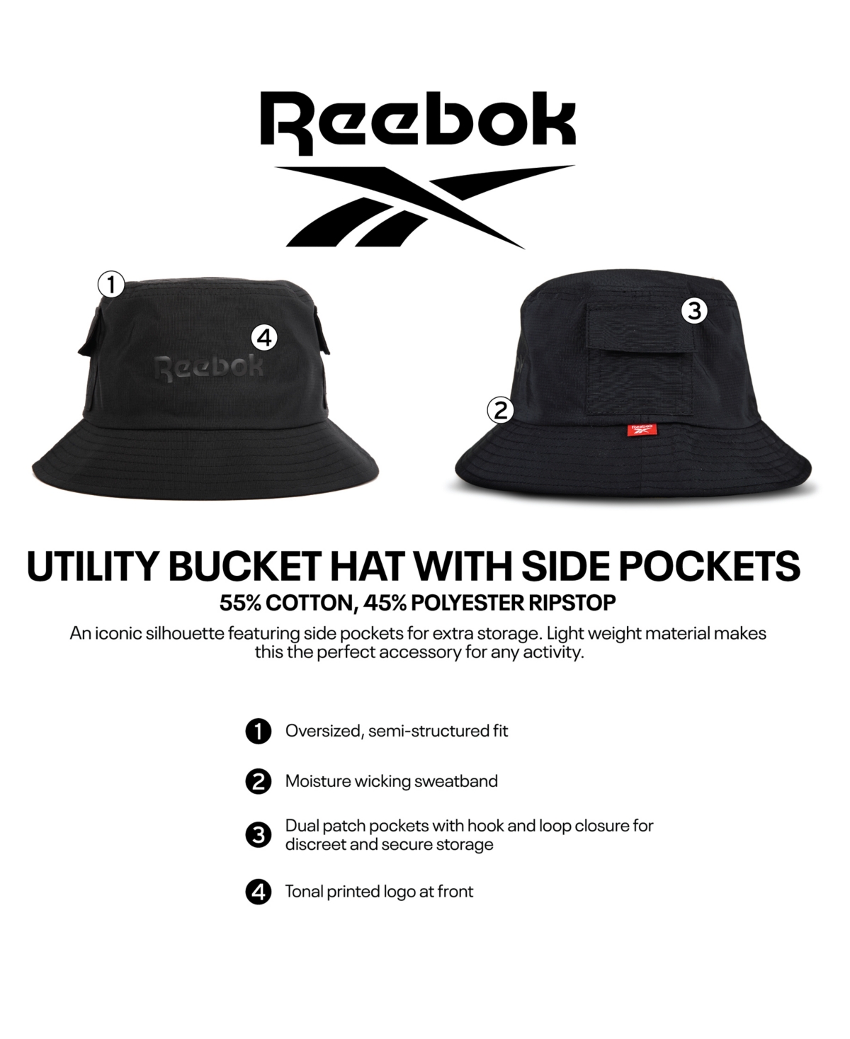 Shop Reebok Men's Utility Bucket Hat In Black